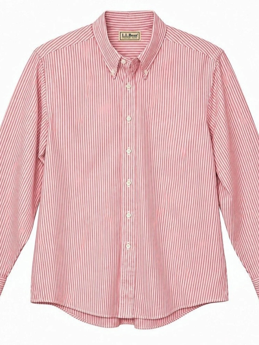 L.L.Bean Classic Oxford Shirt Striped Men's Button Down Pink & White